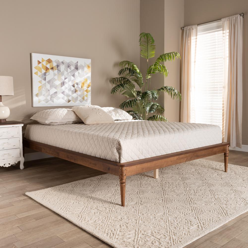 Tallis Classic and Traditional Walnut Brown Finished Wood Queen Size Bed Frame. Picture 16