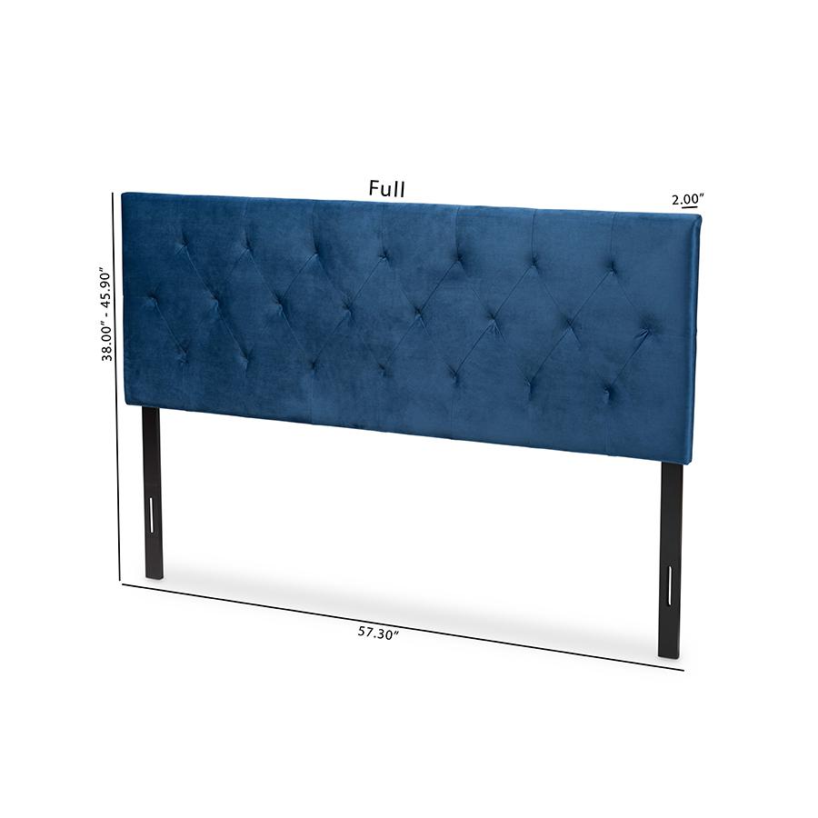 Navy Blue Velvet Fabric Upholstered King Size Headboard. Picture 6