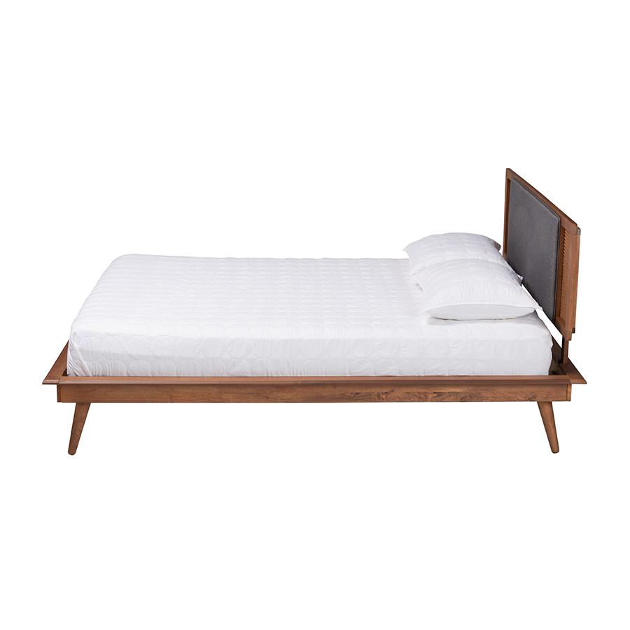 Modern Dark Grey Fabric and Walnut Brown Finished Wood King Size Platform Bed. Picture 2