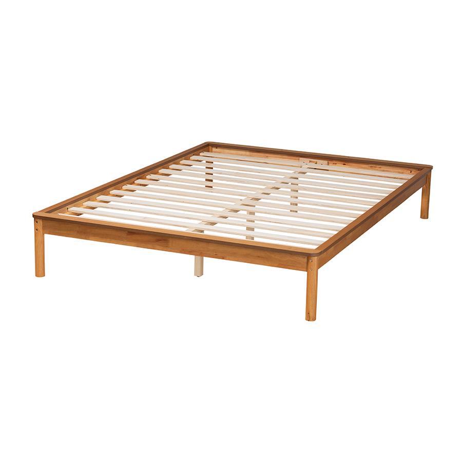 Efren Mid-Century Modern Honey Oak Finished Wood Queen Size Bed Frame. Picture 3