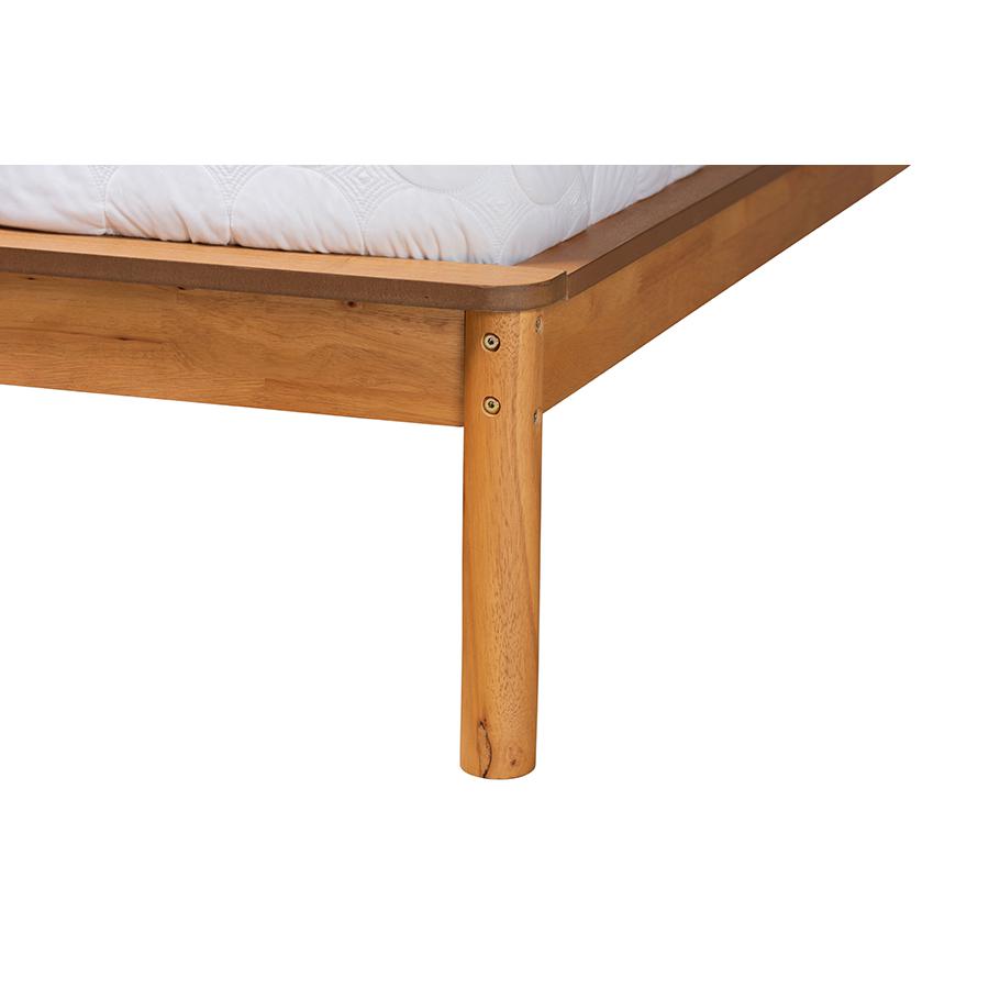 Efren Mid-Century Modern Honey Oak Finished Wood Queen Size Bed Frame. Picture 4