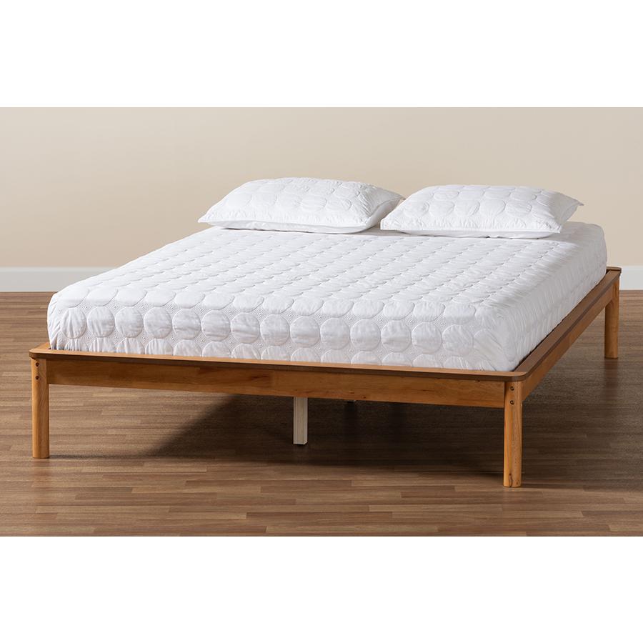 Efren Mid-Century Modern Honey Oak Finished Wood Queen Size Bed Frame. Picture 7