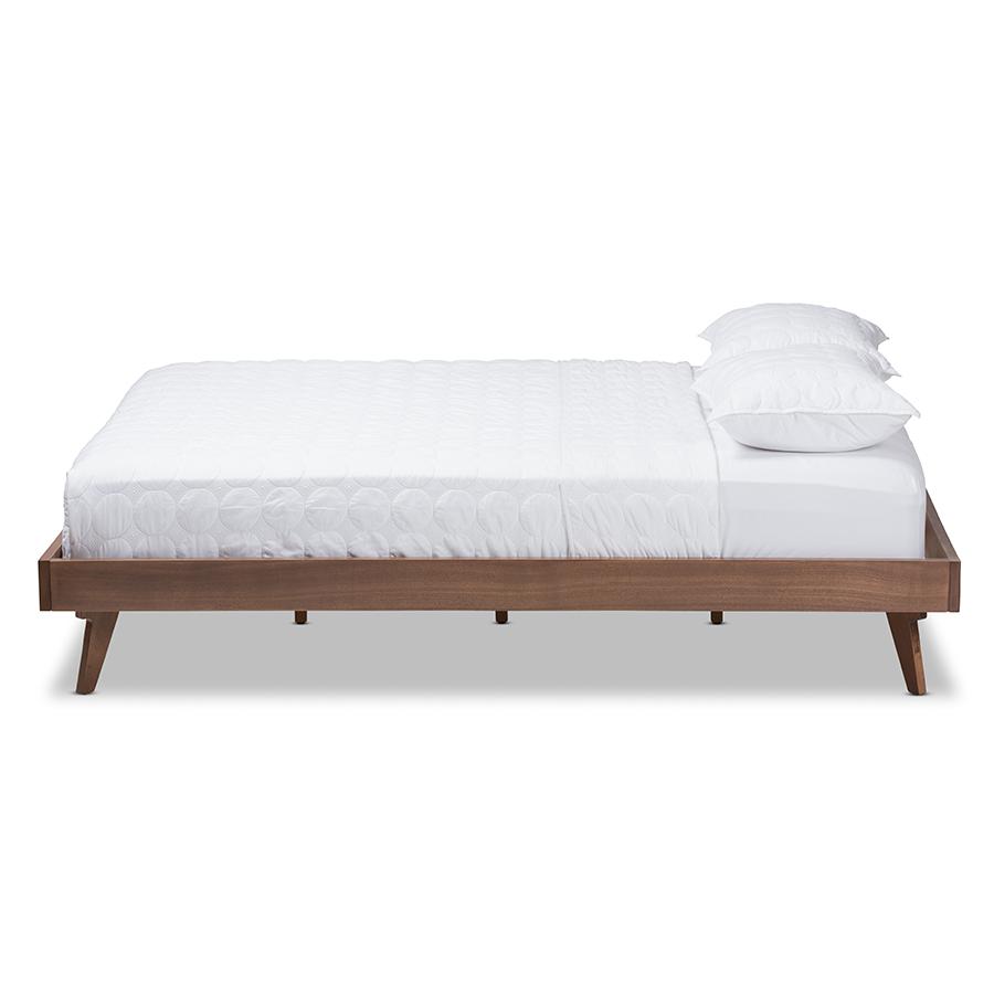 Jacob Mid-Century Modern Walnut Brown Finished Solid Wood King Size Bed Frame. Picture 2