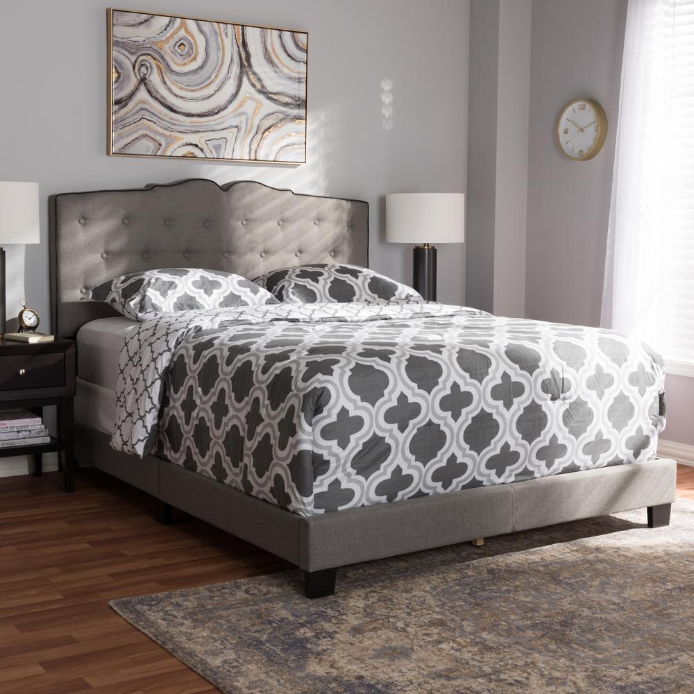 Vivienne Modern and Contemporary Light Grey Fabric Upholstered Queen Size Bed. Picture 16