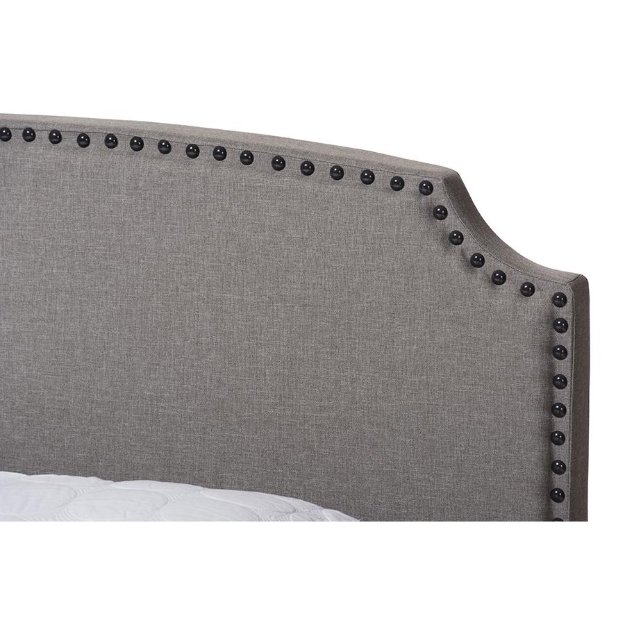 Odette Modern and Contemporary Light Grey Fabric Upholstered King Size Bed. Picture 4