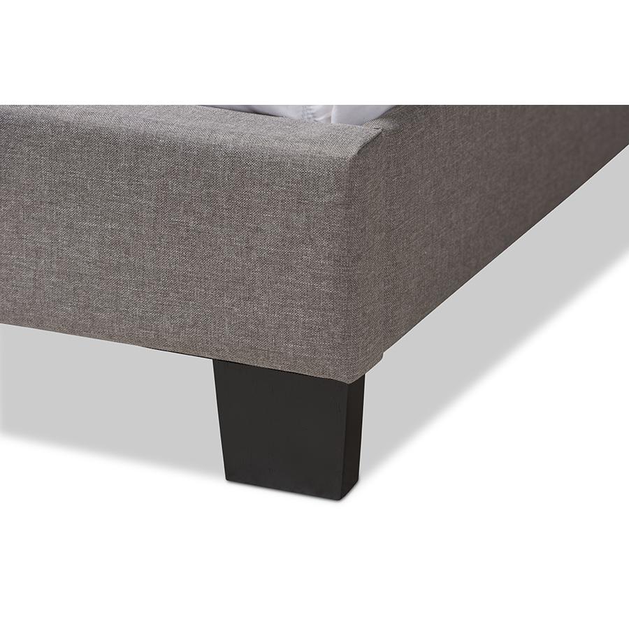 Odette Modern and Contemporary Light Grey Fabric Upholstered King Size Bed. Picture 5