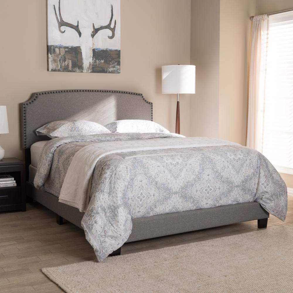 Odette Modern and Contemporary Light Grey Fabric Upholstered Queen Size Bed. Picture 16