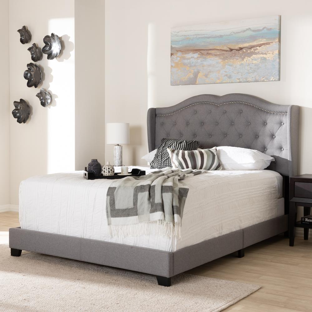 Aden Modern and Contemporary Grey Fabric Upholstered Queen Size Bed. Picture 16