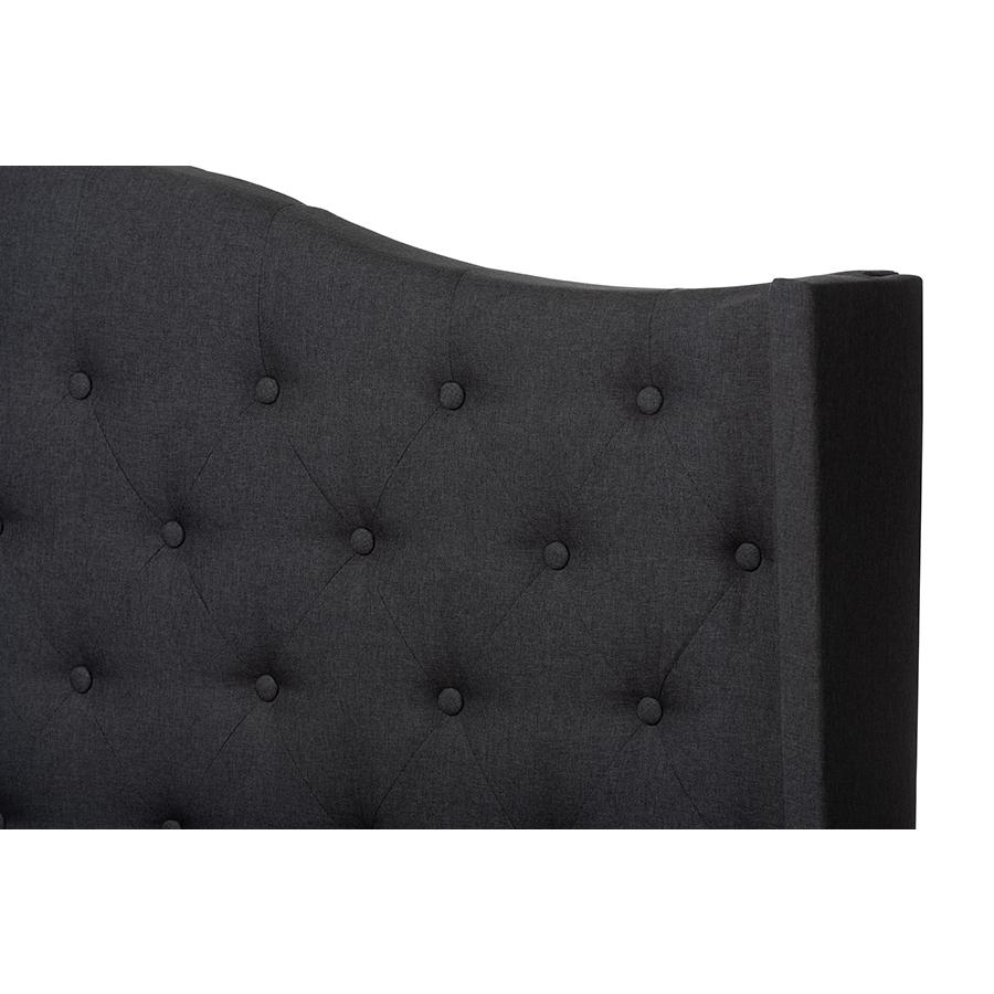 Alesha Modern and Contemporary Charcoal Grey Fabric Upholstered King Size Bed. Picture 4
