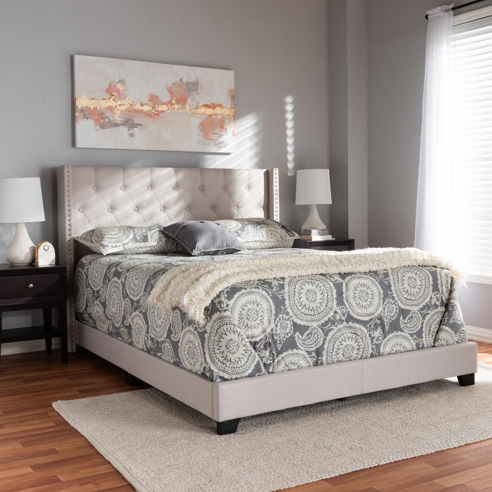 Brady Modern and Contemporary Beige Fabric Upholstered Queen Size Bed. Picture 16