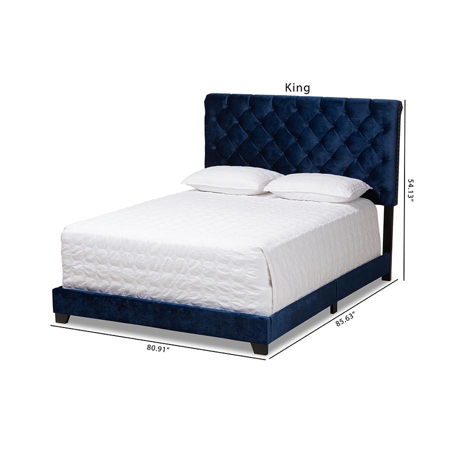 Baxton Studio Candace Luxe and Glamour Navy Velvet Upholstered King Size Bed. Picture 10
