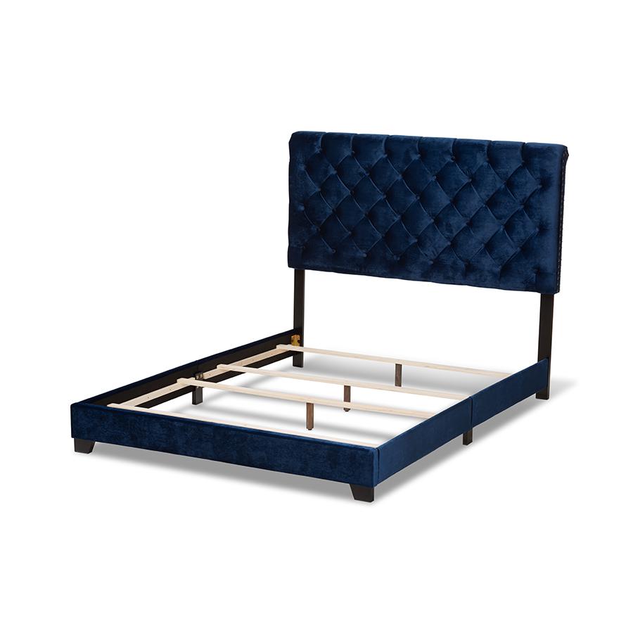 Baxton Studio Candace Luxe and Glamour Navy Velvet Upholstered King Size Bed. Picture 3