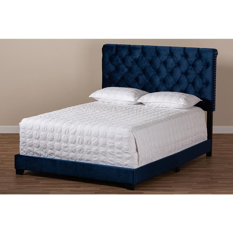 Baxton Studio Candace Luxe and Glamour Navy Velvet Upholstered King Size Bed. Picture 7
