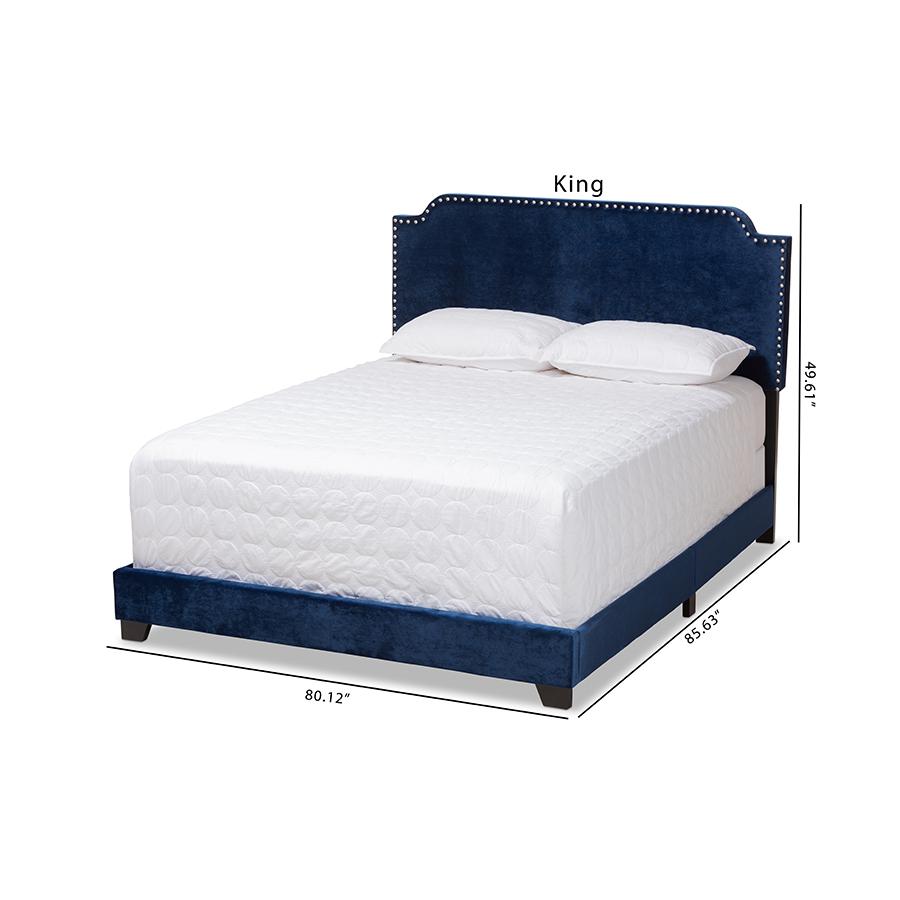 Baxton Studio Darcy Luxe and Glamour Navy Velvet Upholstered King Size Bed. Picture 10