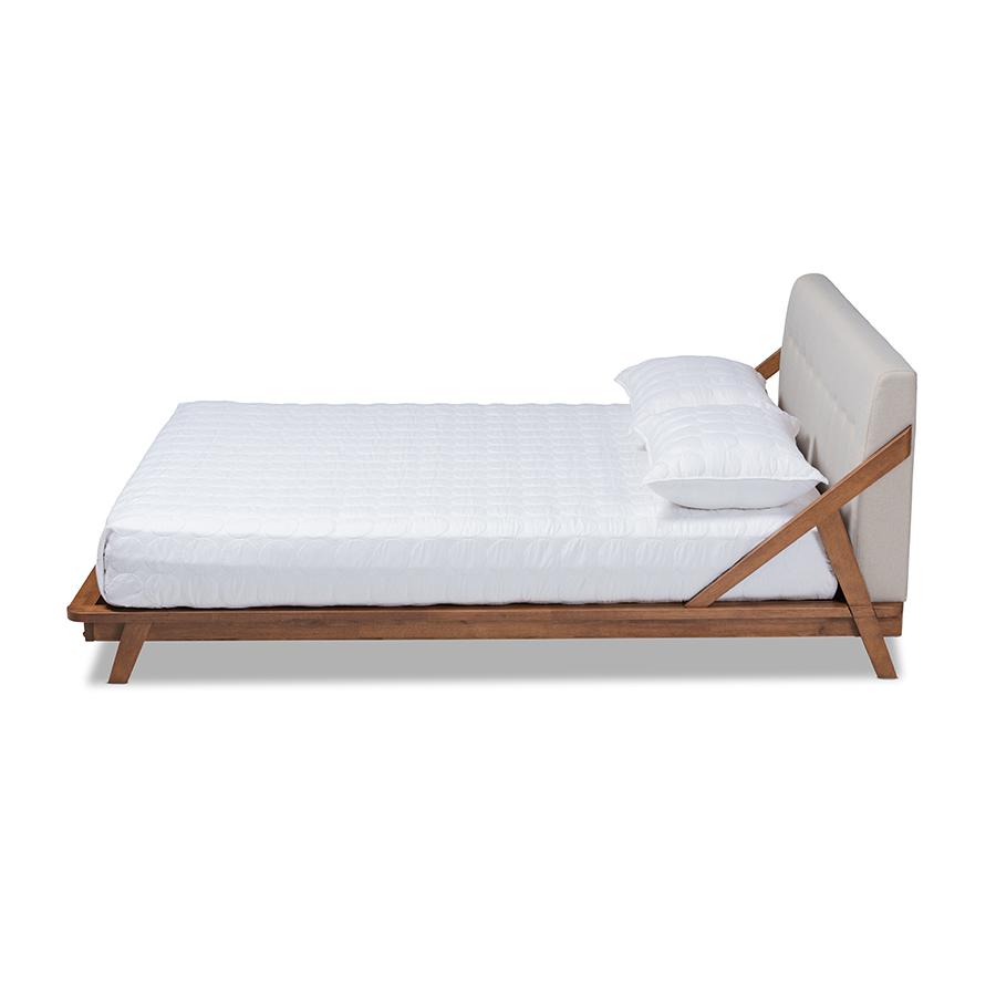 Light Beige Fabric Upholstered Wood King Size Platform Bed. Picture 2