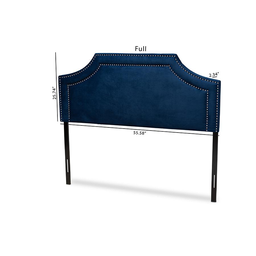 Navy Blue Velvet Fabric Upholstered King Size Headboard. Picture 6