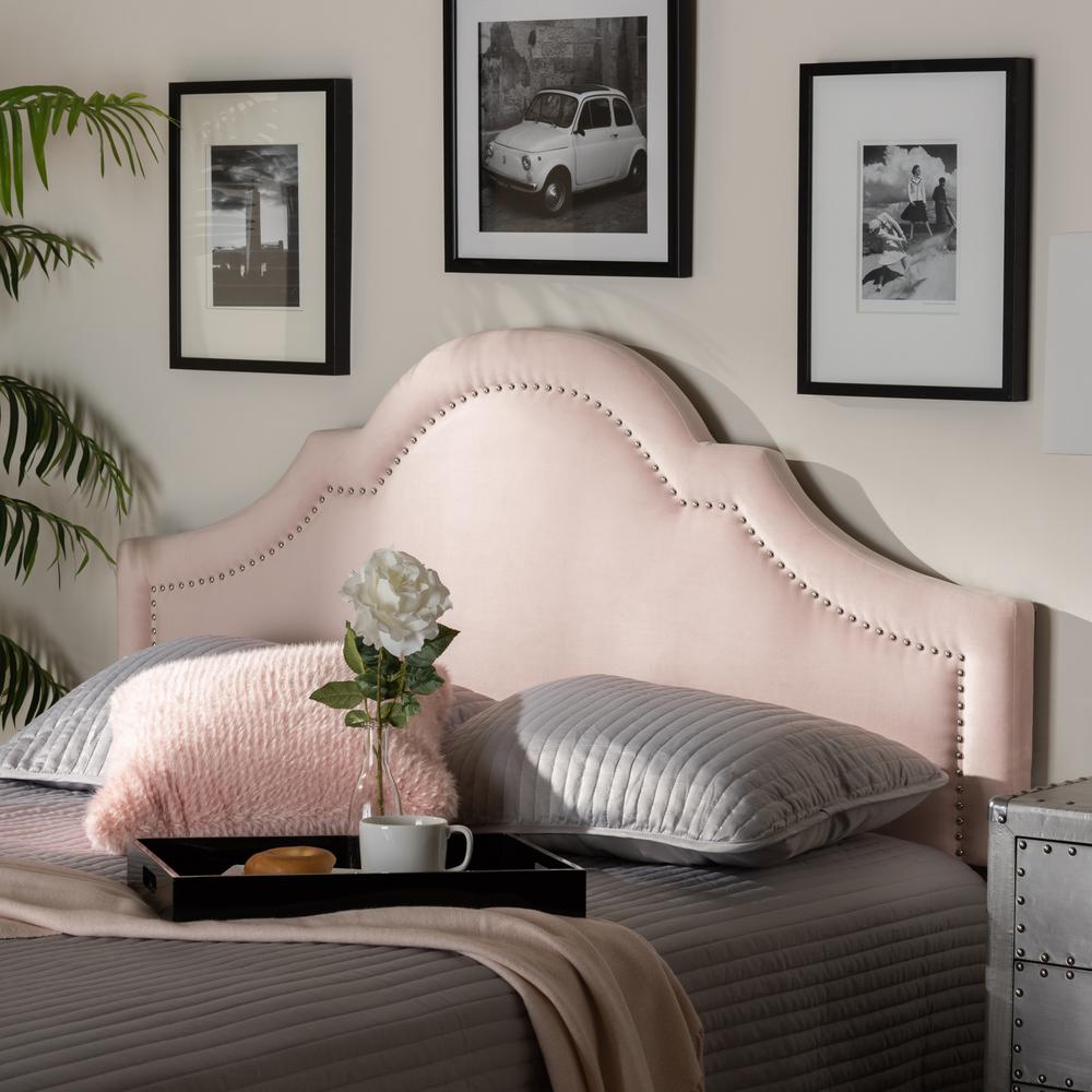Light Pink Velvet Fabric Upholstered Queen Size Headboard. Picture 12