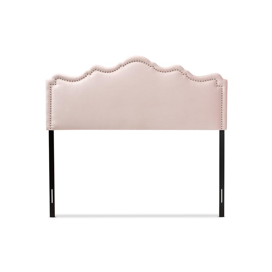 Light Pink Velvet Fabric Upholstered King Size Headboard. Picture 2