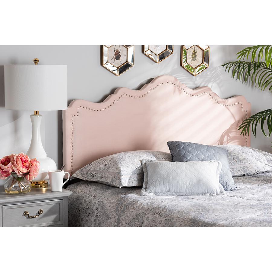 Light Pink Velvet Fabric Upholstered Queen Size Headboard. Picture 4