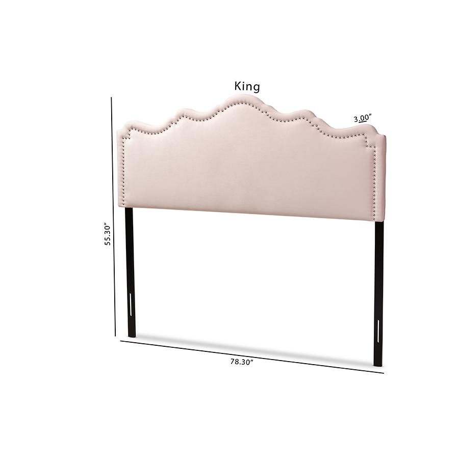 Light Pink Velvet Fabric Upholstered King Size Headboard. Picture 8