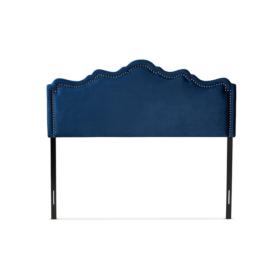 Royal Blue Velvet Fabric Upholstered King Size Headboard. Picture 2