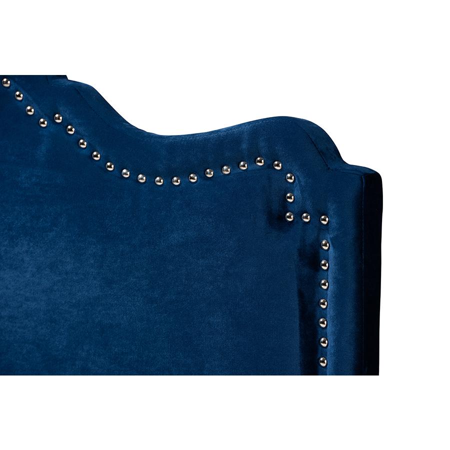 Royal Blue Velvet Fabric Upholstered King Size Headboard. Picture 3