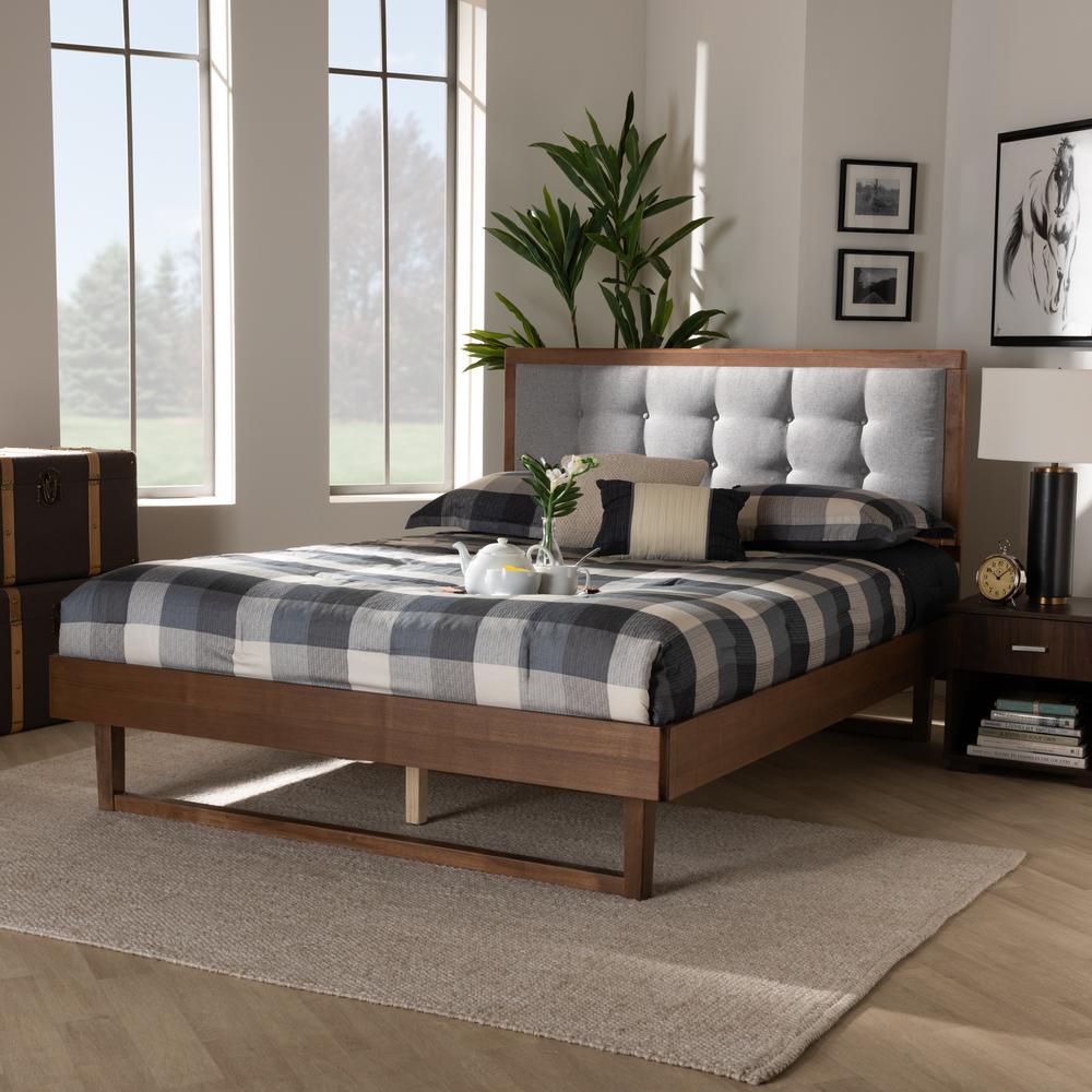 Ash Walnut Finished Wood Queen Size Platform Bed. Picture 16