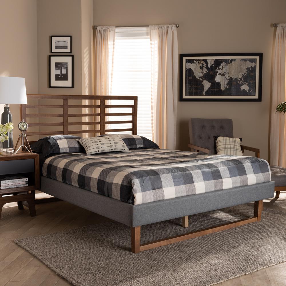 Ash Walnut Brown Finished Wood Queen Size Platform Bed. Picture 16
