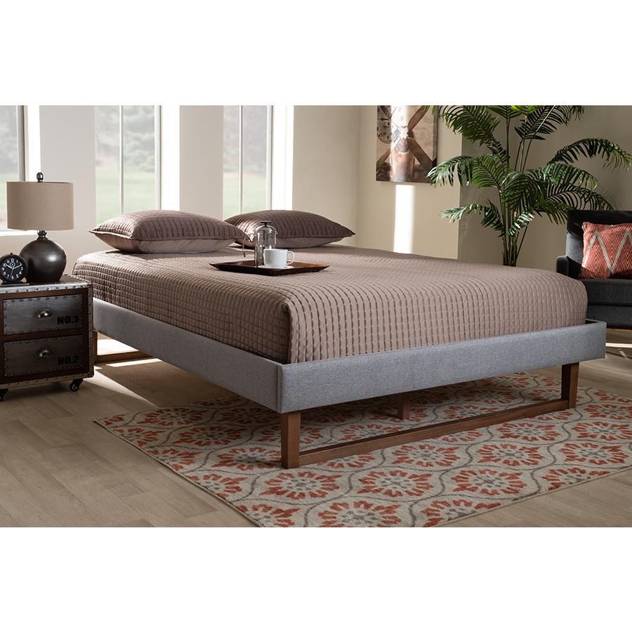 Walnut Brown Finished Wood Queen Size Platform Bed Frame. Picture 5