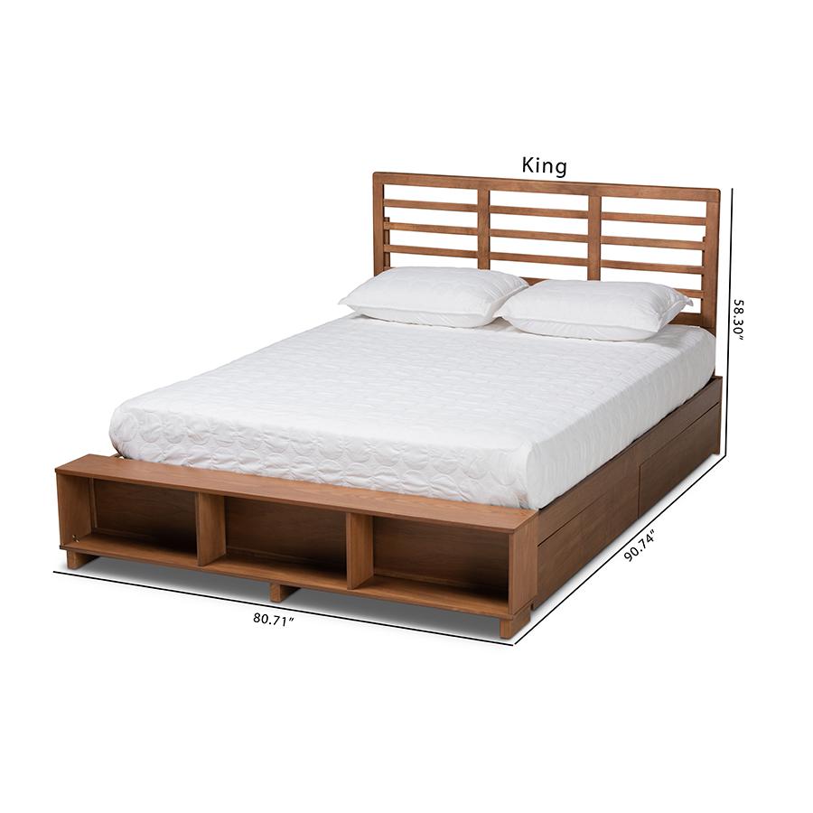 Walnut Brown Finished Wood 4-Drawer King Size Platform Storage Bed. Picture 14