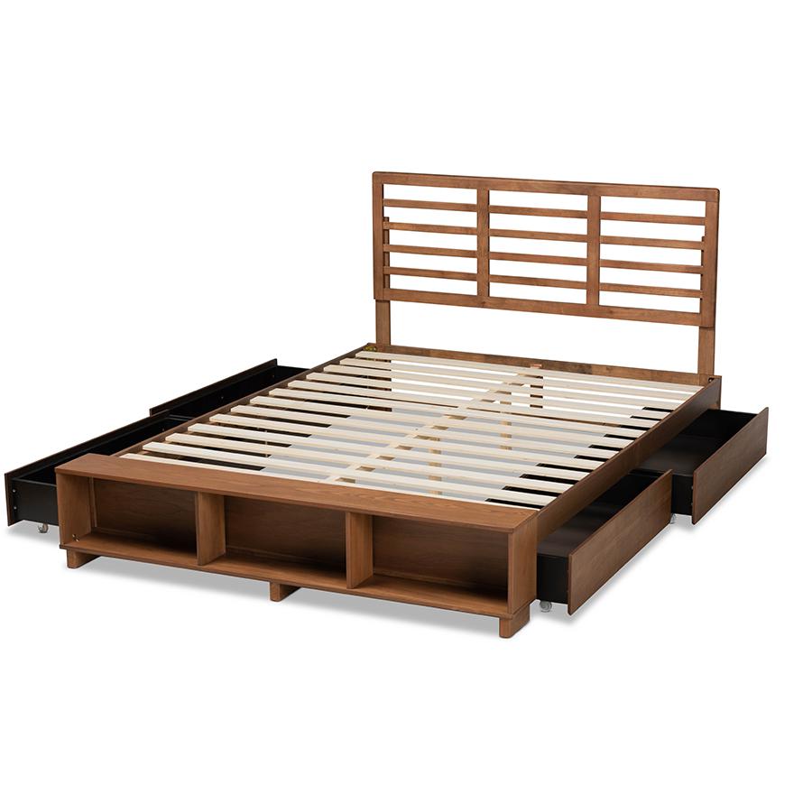 Walnut Brown Finished Wood 4-Drawer King Size Platform Storage Bed. Picture 5