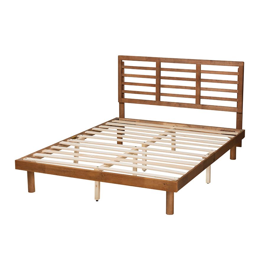 Lucine Mid-Century Modern Ash Walnut Finished Wood Queen Size Platform Bed. Picture 3