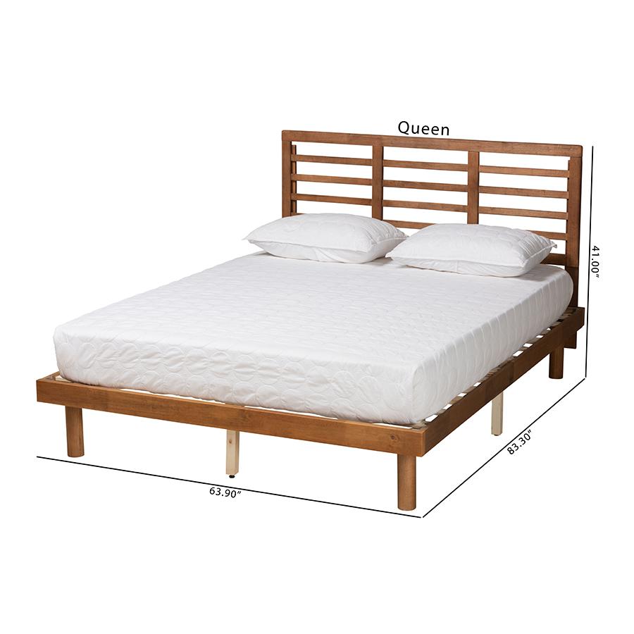 Lucine Mid-Century Modern Ash Walnut Finished Wood Queen Size Platform Bed. Picture 9