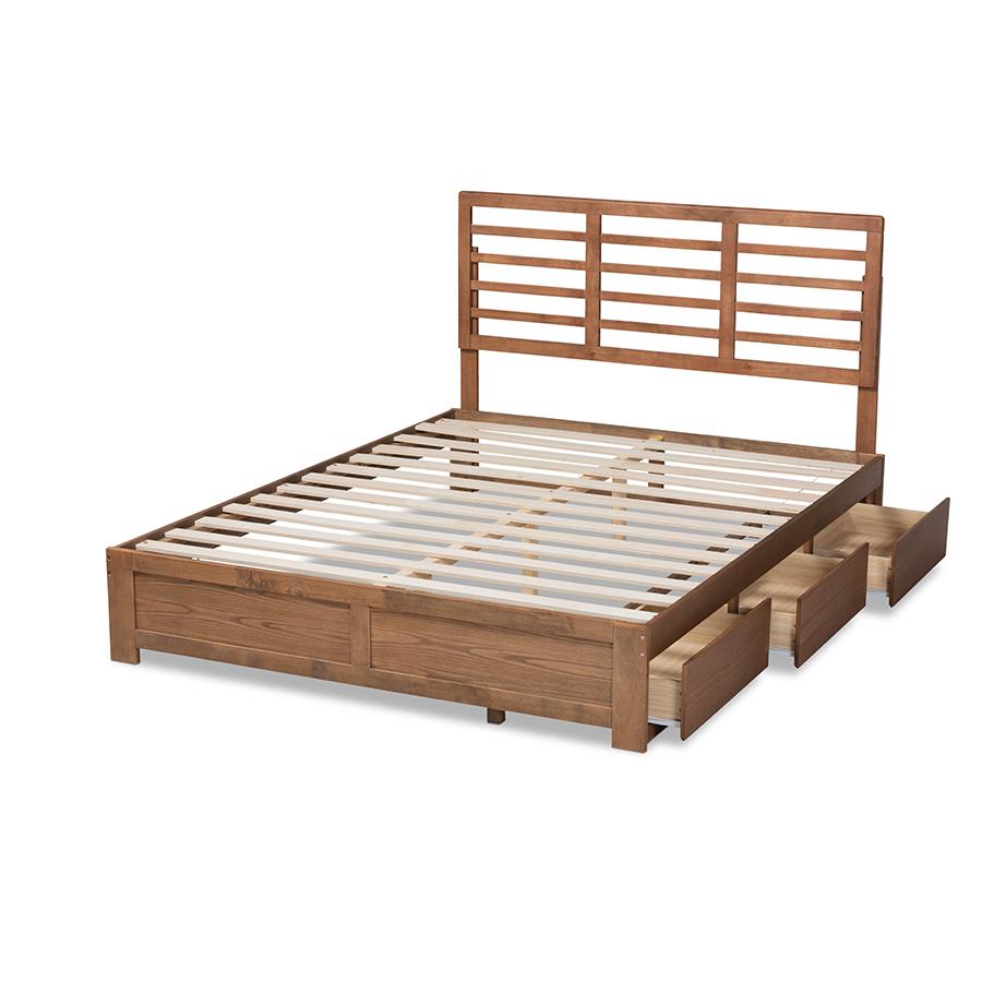 Walnut Brown Finished Wood King Size 3-Drawer Platform Storage Bed. Picture 5