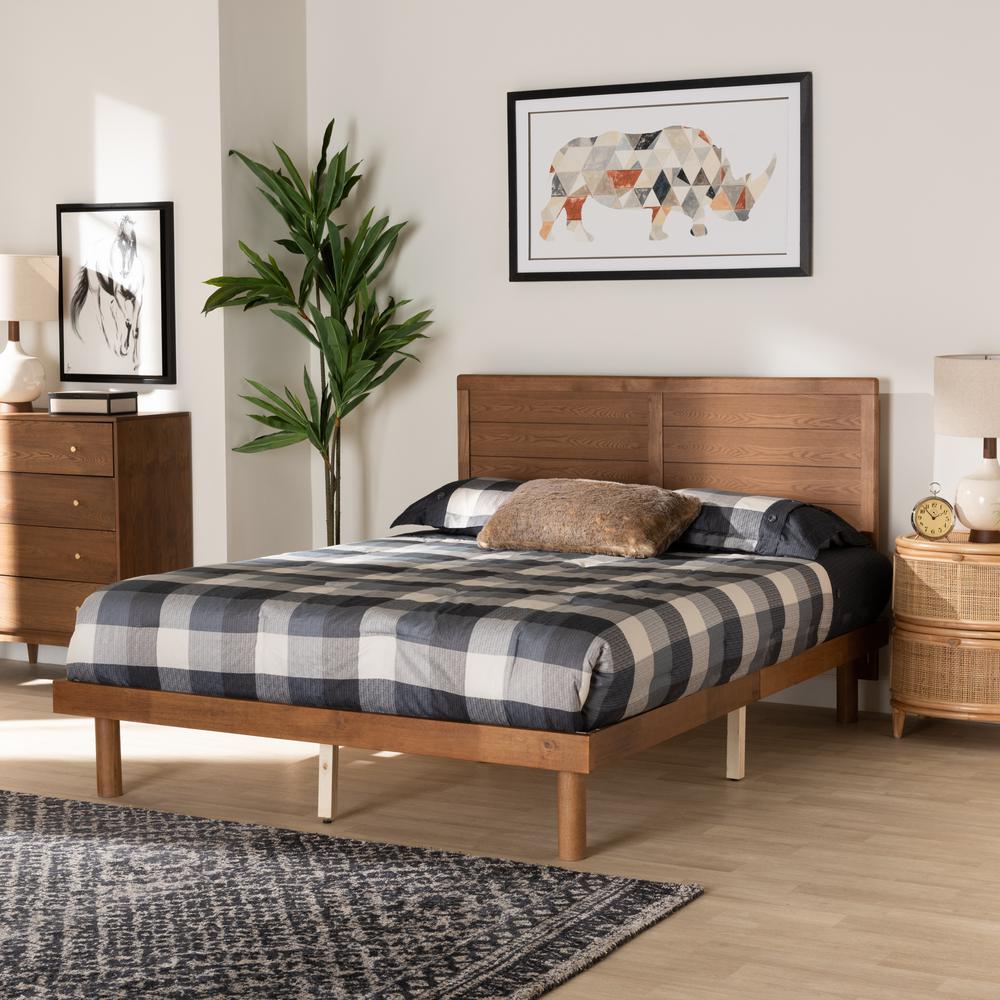 Daina Mid-Century Modern Ash Walnut Finished Wood Queen Size Platform Bed. Picture 18