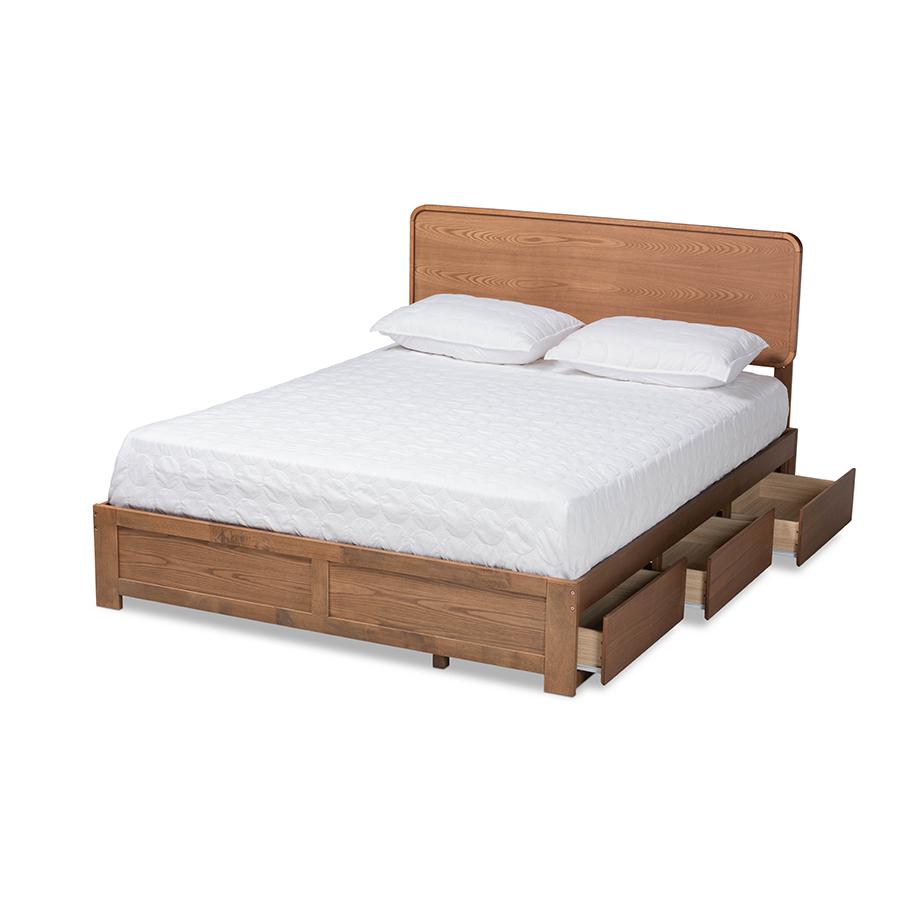 Ash Walnut Brown Finished Wood King Size 3-Drawer Platform Storage Bed. Picture 2