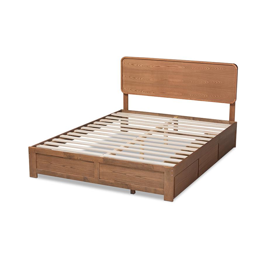 Ash Walnut Brown Finished Wood King Size 3-Drawer Platform Storage Bed. Picture 4