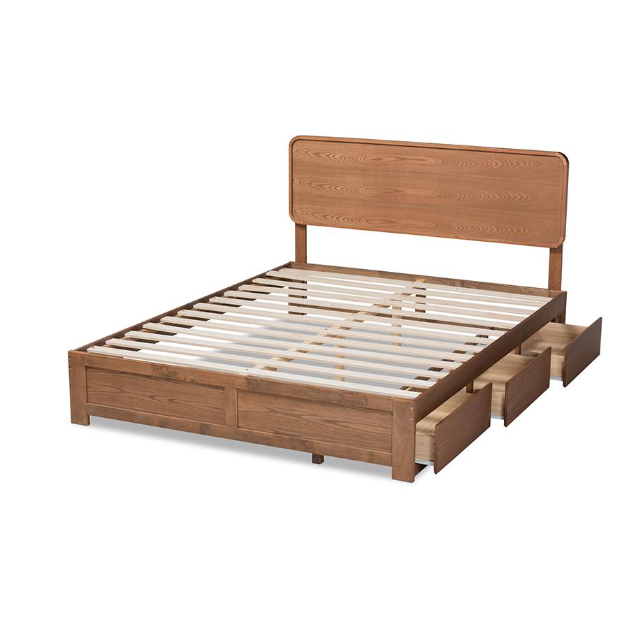 Ash Walnut Brown Finished Wood King Size 3-Drawer Platform Storage Bed. Picture 5