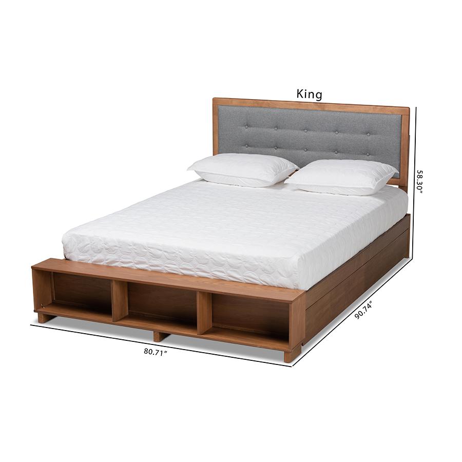 Walnut Brown Finished Wood 4-Drawer King Size Platform Storage Bed. Picture 14