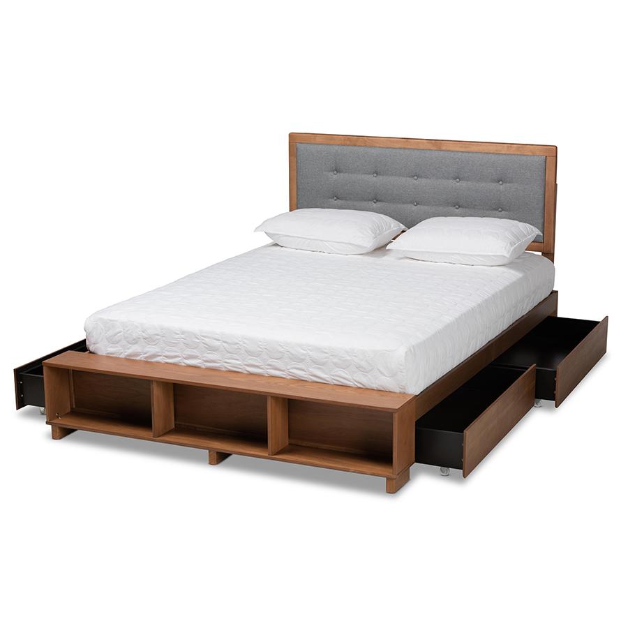 Walnut Brown Finished Wood 4-Drawer King Size Platform Storage Bed. Picture 2