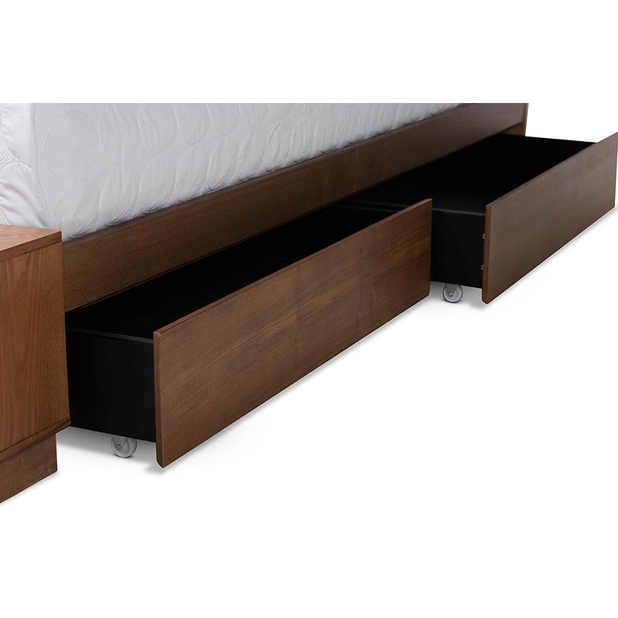 Walnut Brown Finished Wood 4-Drawer King Size Platform Storage Bed. Picture 8