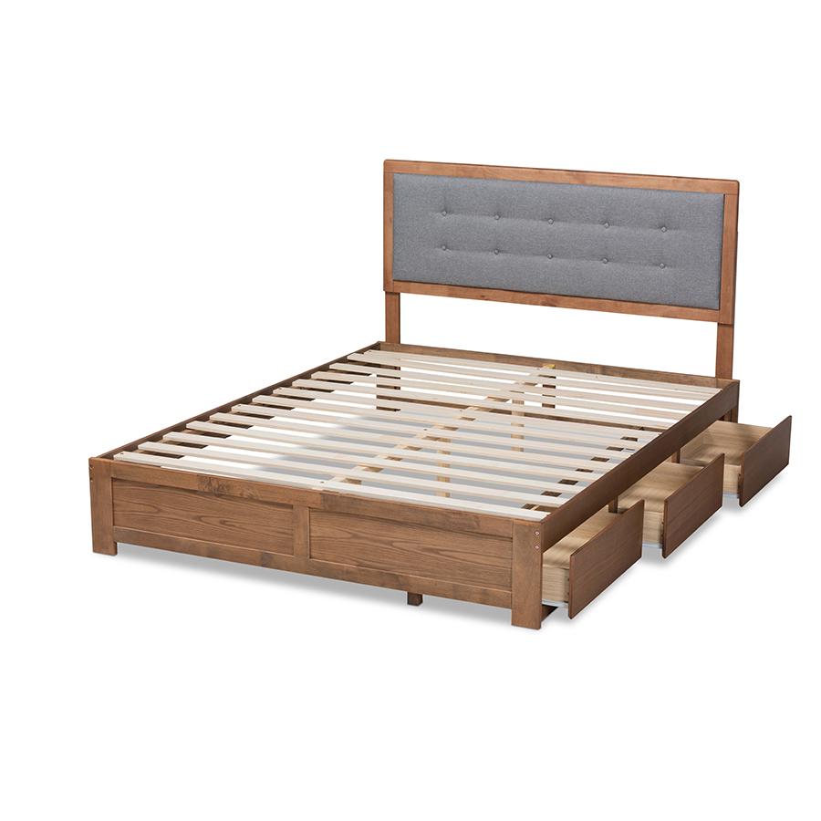 Ash Walnut Brown Finished Wood King Size 3-Drawer Platform Storage Bed. Picture 5