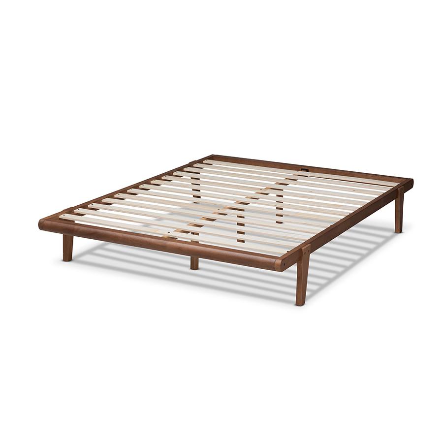 Kaia Mid-Century Modern Walnut Brown Finished Wood King Size Platform Bed Frame. Picture 3