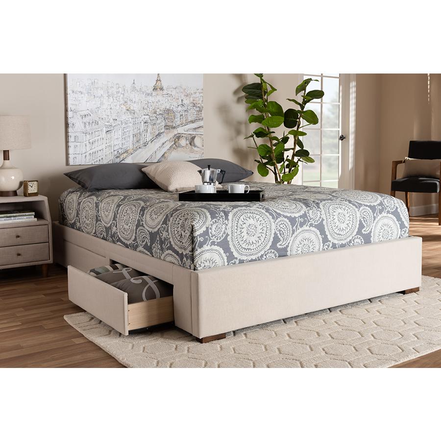 Beige Fabric Upholstered 4-Drawer King Size Platform Storage Bed Frame. Picture 8