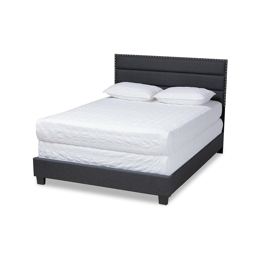Baxton Studio Ansa Modern and Contemporary Dark Grey Fabric Upholstered King Size Bed. Picture 1