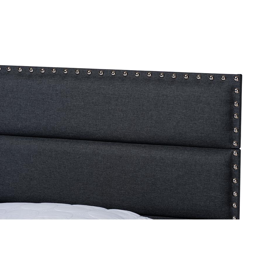Ansa Modern and Contemporary Dark Grey Fabric Upholstered King Size Bed. Picture 4