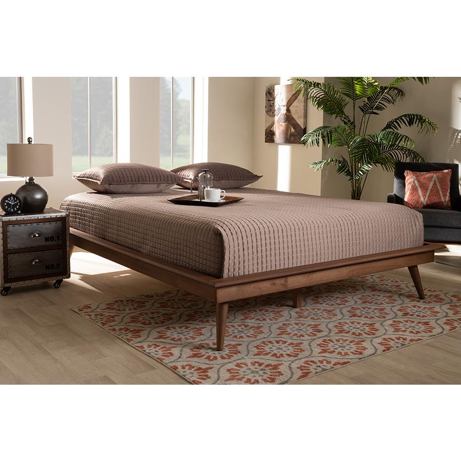 Walnut Brown Finished Wood Queen Size Platform Bed Frame. Picture 5