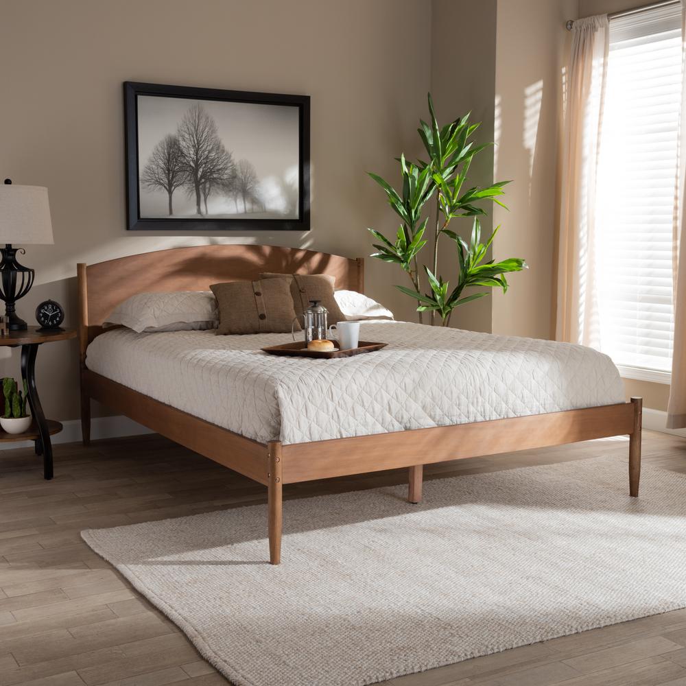 Baxton Studio Leanora Mid-Century Modern Ash Wanut Finished Queen Size Wood Platform Bed. Picture 2