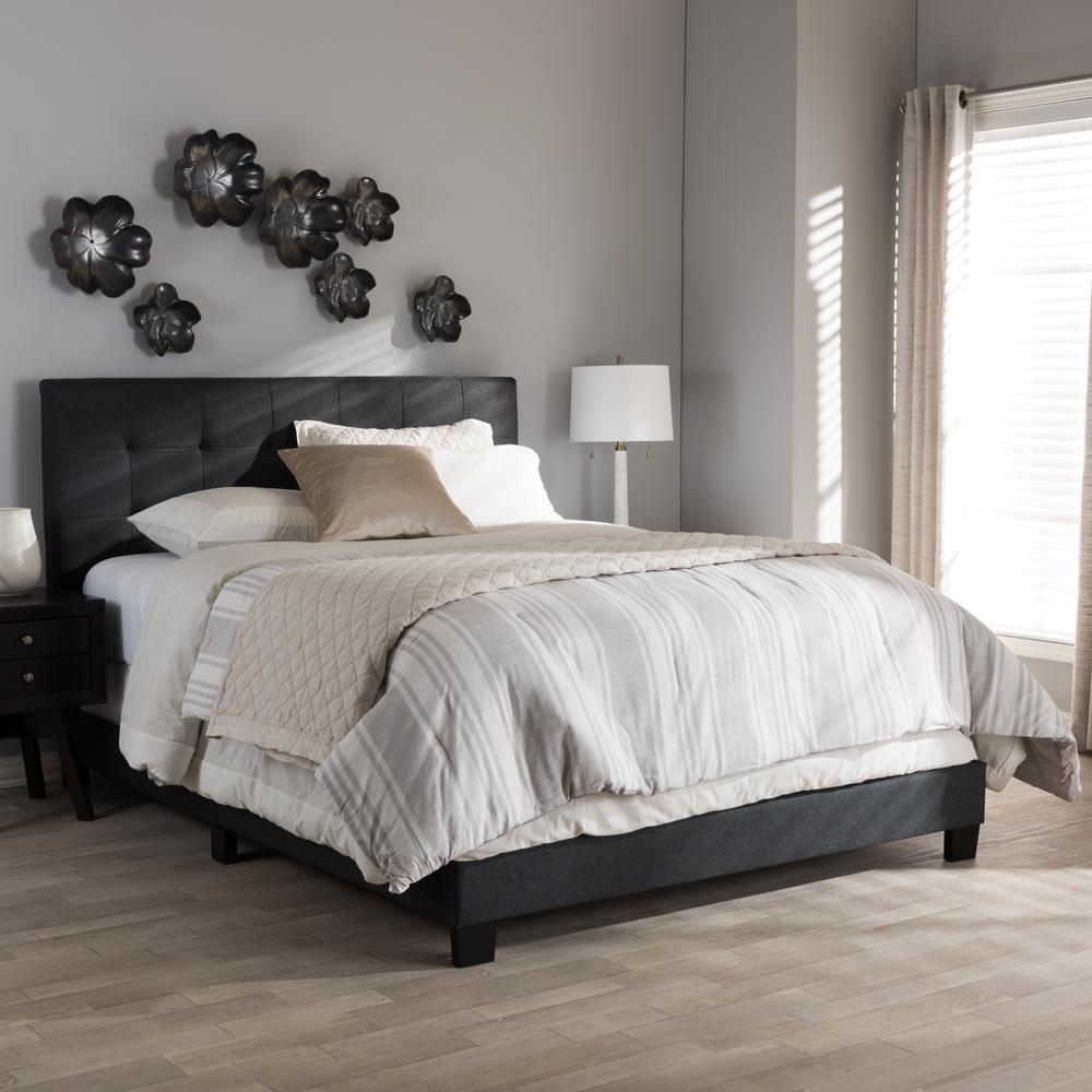 Brookfield Modern and Contemporary Charcoal Grey Fabric Queen Size Bed. Picture 14