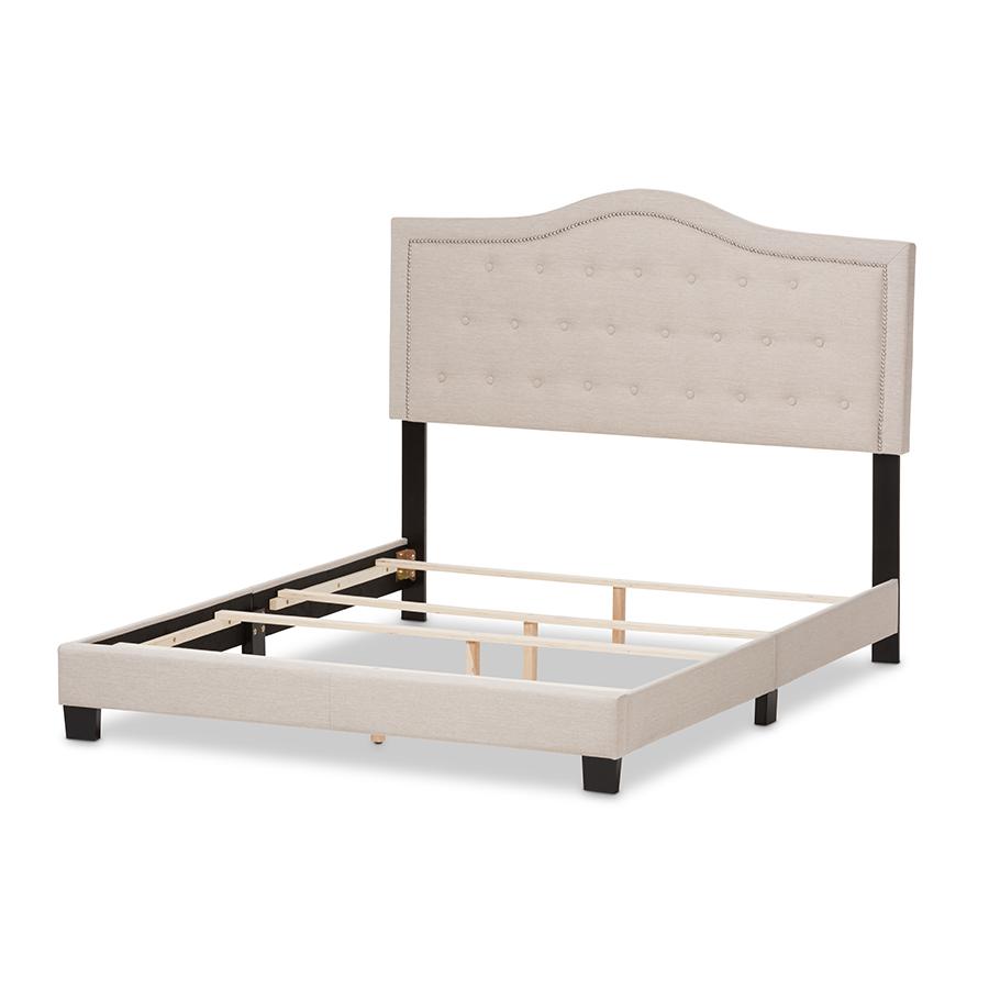Emerson Modern and Contemporary Light Beige Fabric Upholstered King Size Bed. Picture 3